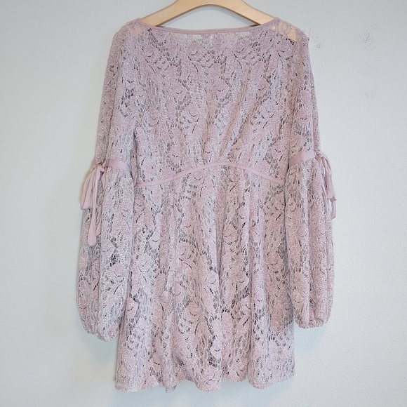 Free People Ruby Mauve Crochet Lace Boho Victorian Mini Dress Sz XS Fairycore - Picture 9 of 9